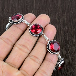Faceted Pink Tourmaline Bracelet: 925 Sterling Silver Boho Jewelry