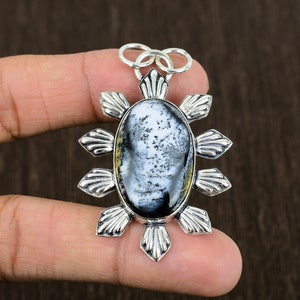 Handmade Dendrite Opal Pendant: 925 Sterling Silver Jewelry