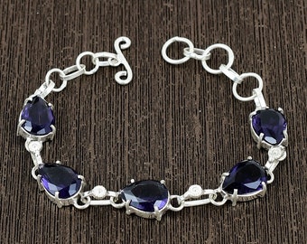 Unique Faceted Iolite Bracelet, 925 Starling Silver Bracelet, Bracelet Jewelry, Gift For Wife, Boho Jewelry, Gift For Mother