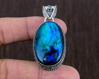 Superbe pendentif labradorite flash bleu rare, pendentif en argent 925 sansonnet, bijoux pendentif bohème en argent, cadeau pour mère, pendentif cadeau