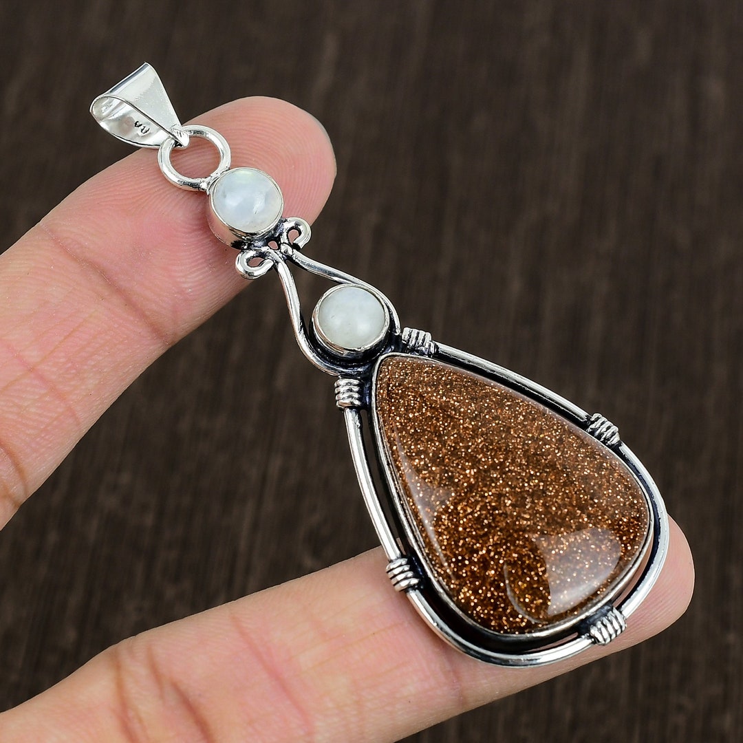 Dainty Solid 925 Starling Silver Pendant, Brown Sun Star Gemstone