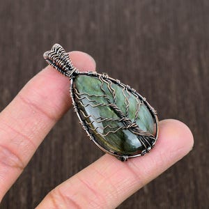 Handmade Labradorite Gemstone Copper Wire Tree of Life Pendant