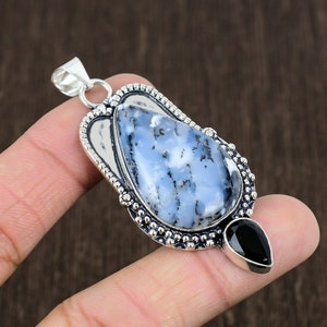 Handmade Dendrite Opal Pendant: Solid Sterling Silver Jewelry