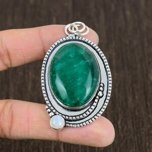 Handmade Emerald Pendant: Tribal Sterling Silver Jewelry
