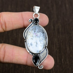 Handmade Dendrite Opal Pendant: 925 Sterling Silver Gemstone Jewelry