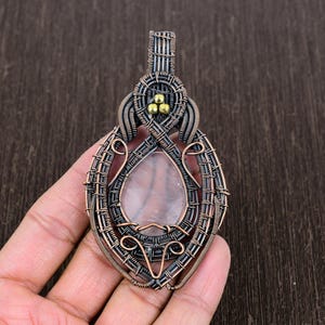 Amazing Pink Rose Quartz Copper Wire Wrap Pendant Beautiful Handmade Designer Pendant Jewelry Copper Jewelry Gift  For Her Pendant