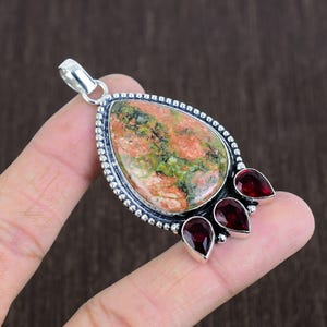 Unakit Jaspis Anhänger: Handgemachter 925 Sterling Silber Schmuck
