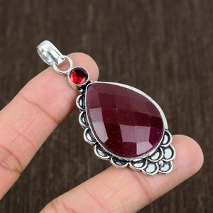Faceted Ruby Sterling Silver Pendant: Handmade Tribal Jewelry