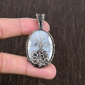 Handmade Dendrite Opal Tree Of Life Pendant: Copper Wire Wrapped Jewelry