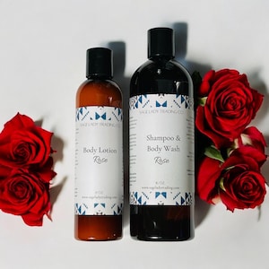 Shampoo Body Wash Combo and Body Lotion Set, Rose Scented, Bath and Body, Spa and Beauty Gifts, Indigenous Native Owned Shop