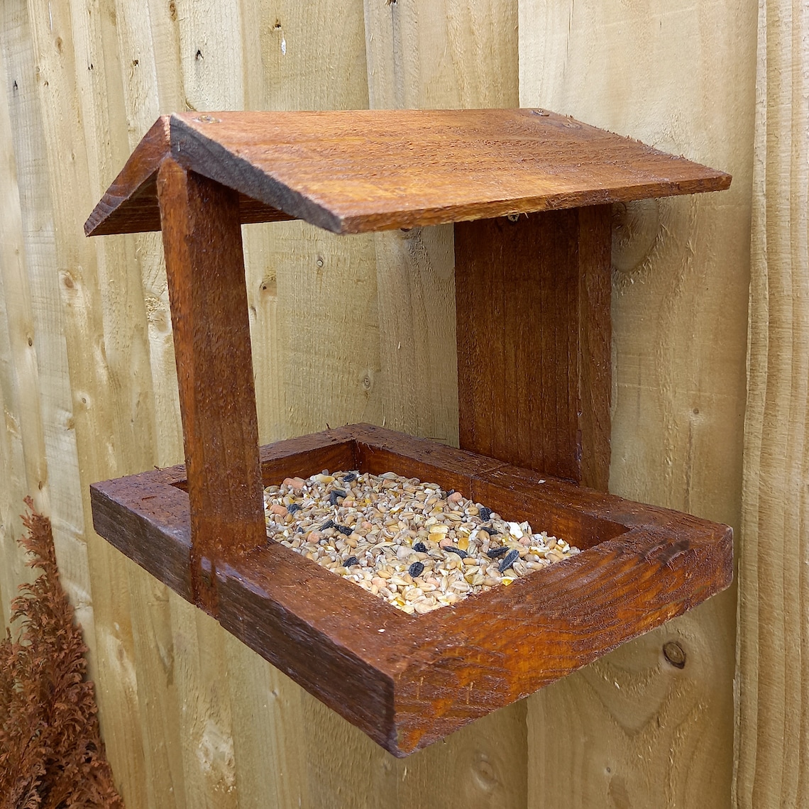 Covered Garden Bird Feeder Mesh Tray For Wall or Fence Bird Etsy