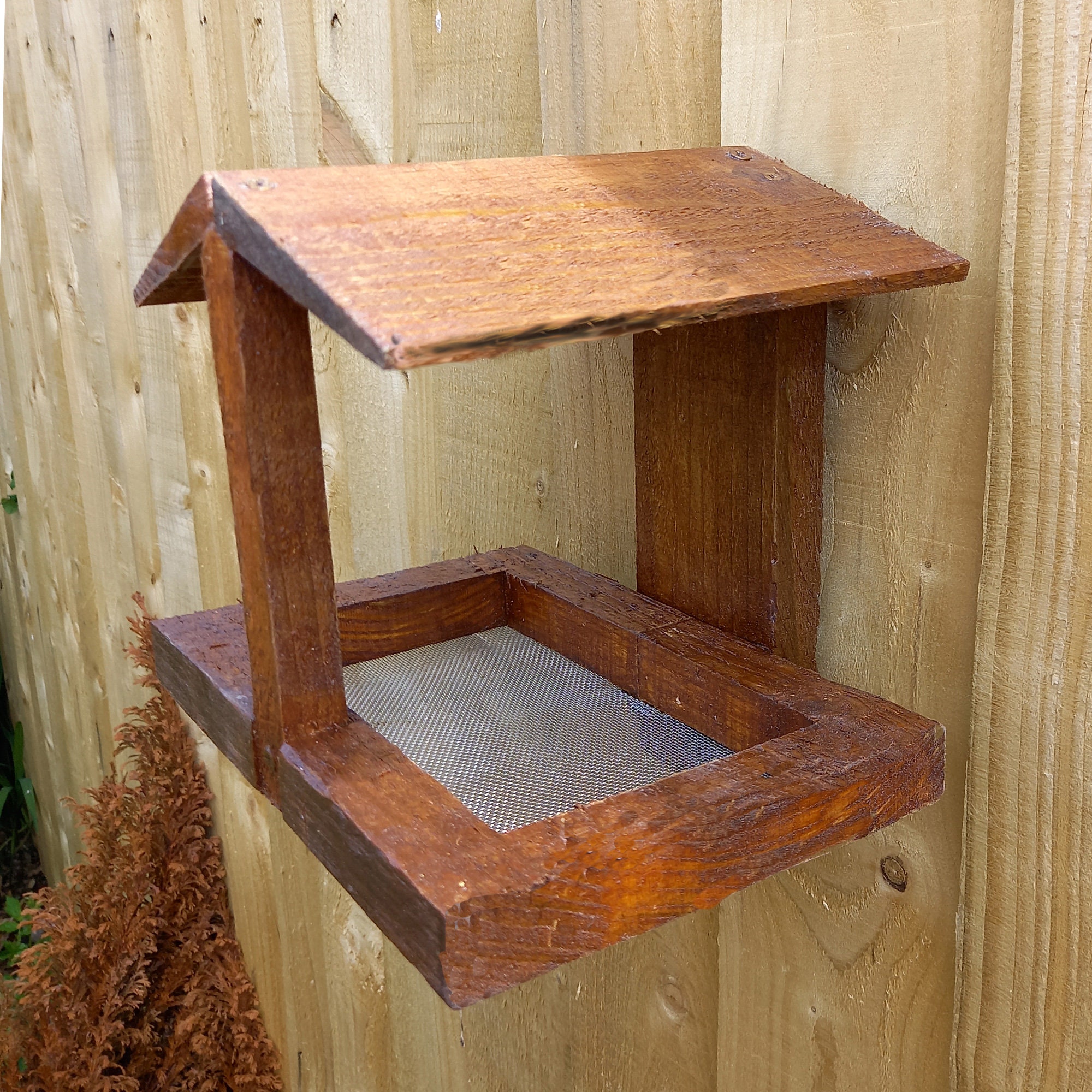 Covered Garden Bird Feeder Mesh Tray For Wall or Fence Bird Etsy