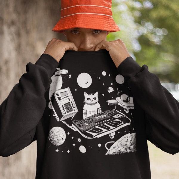 Synthesizer Cat Sweatshirt, Modular Synth, Beat Maker Gift, Music Producer Techno Sweater, Music Gift, Analog Synth Shirt, Dj Shirt