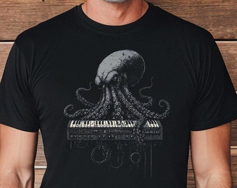 Camiseta con sintetizador Octopus, sintetizador modular, regalo de Beat Maker, camiseta de productor musical, reproductor de teclado con sintetizador analógico, regalo de música, camiseta de DJ, camiseta Kraken