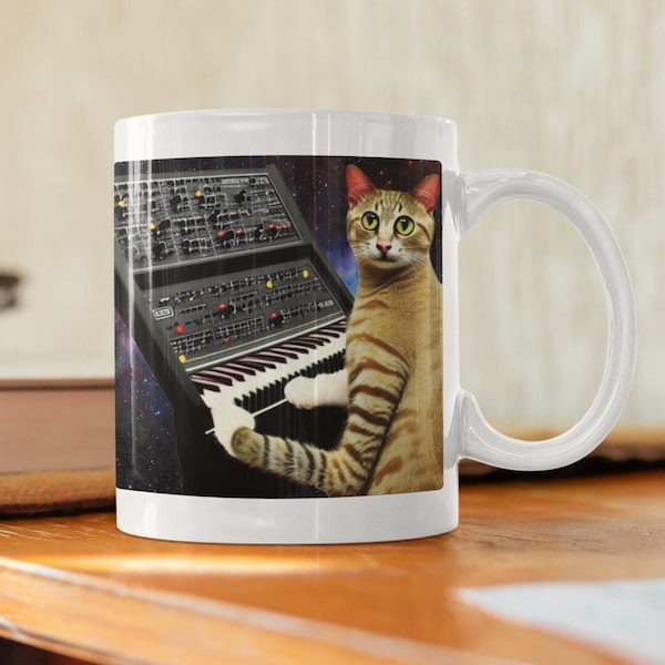 Synthesizer Cat Mug, Modular Synth, Beat Maker Gift, Music Producer Mug, Techno Coffee Mug, Music Gift, Analog Synth Mug, Dj Cat Mug