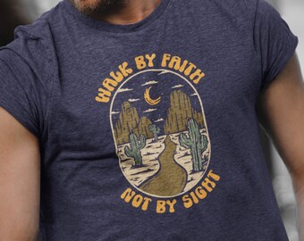 Walk By Faith Tee | Vintage Christian Shirt Worship Shirt Faith Based Shirt Hipster Christian Jesus Shirt Modest Christian Bible Verse Shirt