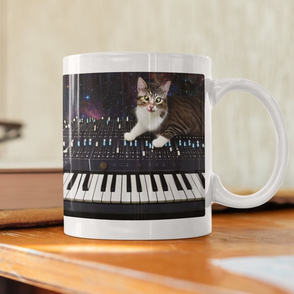 Synthesizer Cat Mug, Modular Synth, Beat Maker Gift, Music Producer Mug, Techno Coffee Mug, Music Gift, Analog Synth Mug, Dj Cat Mug