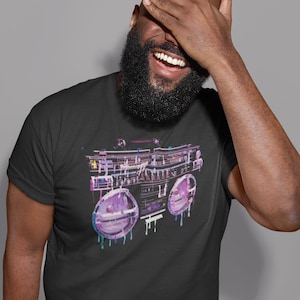 Camicia Ghettoblaster vintage retrò, regali hip hop, maglietta di musica rap anni '80 e '90, maglietta Boom Box, maglietta Break Dancing, regalo B Boy, bella vecchia scuola