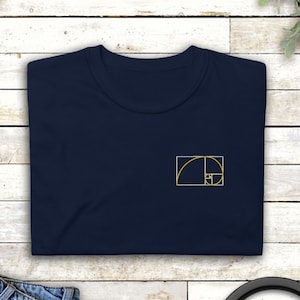 Embroidered Fibonacci Shirt, Math Art, Science Engineer Shirt, Nerdy Tshirt, Golden Ratio Embroidery T-Shirt, Mathematics Tee, Golden Spiral