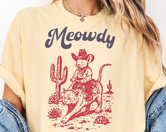 Funny Cowboy Mouse Shirt Comfort Colors T Shirt for Men Women Guys Meowdy Cat Shirt Western Theme Gifts Retro Vintage Rodeo Cute Mouse Tee
