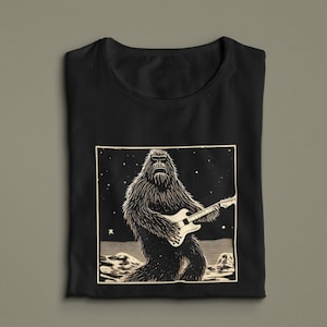 Bigfoot Playing Guitar T Shirt | Cool Electric Guitar Shirts Sasquatch Tee Vintage Band Bass For Men Women Kids Player Classic Rock Graphic