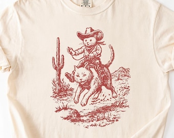 Funny Cowboy Cat T-Shirt, Meowdy Rodeo Design, Comfort Colors Tee