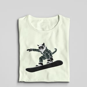 Cat Snowboard Shirt, Snowboard gift, Stencil Style Cat Snow Ski Tshirt, Funny Snowboarding T Shirt, Skiing Cat Fans, Outdoor Winter Sports