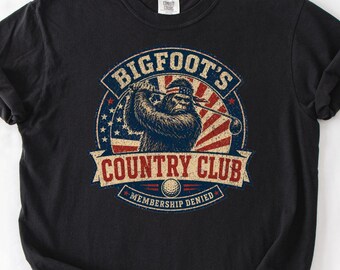 Bigfoot Golf Shirt, Bigfoot's Country Club Tee, Funny Sasquatch Golfer Shirt, Patriotic Golf Shirt, Golf Lover Gift, Dad Gift