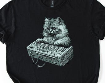Synthesizer Cat Shirt, Modular Synth, Beat Maker Gift, Music Producer Tee, Techno Tshirt, Music Gift, Analog Synth Shirt, Dj Shirt