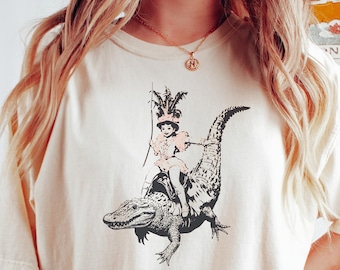 Camiseta linda de caimán de Florida, Comfort Colors, Camiseta divertida Y2K, Camiseta con meme de caimán y cocodrilo de mujer de Florida, Regalo para novia, Regalo para novio