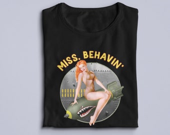 WWII Nose Art Shirt, Retro Vintage Aviation T Shirt, B-17, B-24 ,B-25 Bomber, World War II Aircraft, Pin Up Girl Tee, Aviation Gift, WW2