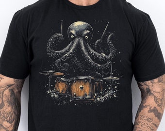 Octopus Playing Drums Shirt Octopus T-Shirt Gift Men's Funny Shirt Men's Graphic Tee Octopus Drummer Gifts Music Gift