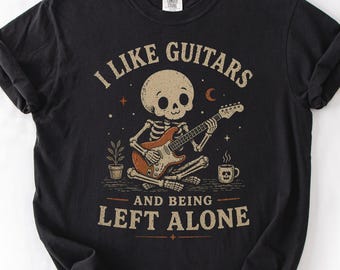 I Like Guitars And Being Left Alone T-Shirt, Funny Guitar Player Tee, Musician Humor Shirt, Introvert Musician Gift, Guitar Lover Gift