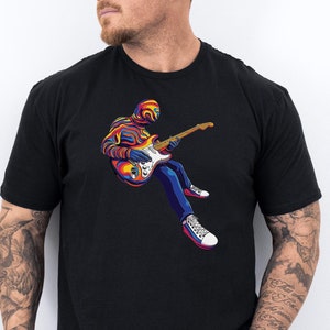 Maglietta per chitarrista psichedelico, maglietta con accordi, regalo divertente per musicista, regali per chitarristi, maglietta con plettro per chitarra con effetto stomp box