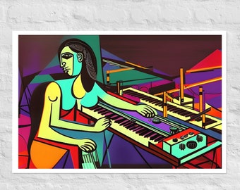 Pablo Picasso Style Print, Synthesiser Art Poster, Modular Synth Wall Art, Beat Maker Gift, Analog Synth, Piano Keyboard Player Music Gifts