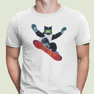 Cat Snowboard Shirt, Snowboard gift, Stencil Style Cat Snow Ski Tshirt, Funny Snowboarding T Shirt, Skiing Cat Fans, Outdoor Winter Sports
