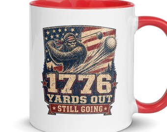 Bigfoot Golf Mug, 1776 Yards Out Mug, Funny Sasquatch Golfer Mug, Patriotic Golf Cups, Golf Lover Gift, Dad Gift