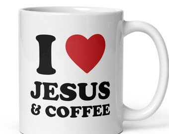 I Love Jesus and Coffee Mug, I Heart Christian Faith Religious Gift, Inspirational Christian Bible Verse Cup For Her, Jesus Love