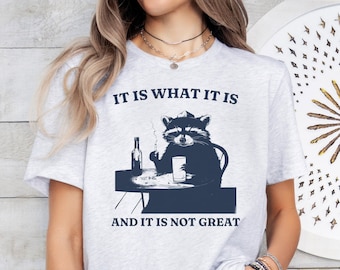 It Is What It Is And It Is Not Great Shirt,  Raccoon Meme Shirt, Funny Vintage Drawing T-Shirt, Mood Gifts,  Funny Trash Panda T Shirt