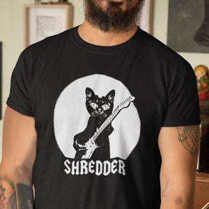 Shredder Cat Grający na Gitarze Koszulka, Prezent Dla Gitarzysty, Muzyczna Koszulka, Zabawna Koszulka Gitarowa Akustyczny Elektryczny Basista Dla Mężczyzn Kobiety Rock Band