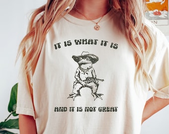 Cowboy Frog Meme T-Shirt: Funny Vintage Drawing, Mood Gift