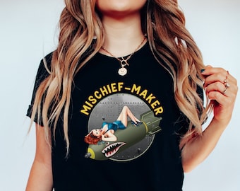 第二次世界大戦のノーズアートシャツ、レトロビンテージ航空Tシャツ、B-17、B-24、B-25爆撃機、第二次世界大戦の航空機、ピンナップガールTシャツ、航空ギフト、第二次世界大戦