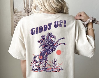 T-shirt Giddy Up, T-shirt Giddy Up, chemise Western, chemise Western Boho, chemise sud mignonne, T-shirt Howdy, cadeau de comté Western, chemise de cheval
