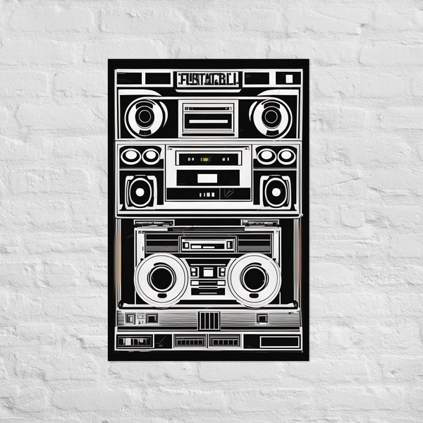 Retro Ghettoblaster Poster Print, Hip Hop Gifts, Old School 80S 90S Rap Music Gifts, Boom Box Wall Art, Break Dancing Poster, B Boy Gift