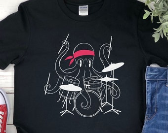 Octopus Playing Drums Shirt, Octopus Men's Shirt, Octopus T-Shirt Gift, Drummer Gift Octopus Shirt Drum Player Shirt Drummer Shirt