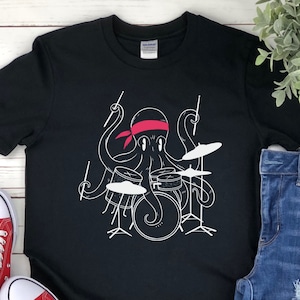 Octopus Playing Drums Shirt, Octopus Men&#39;s Shirt, Octopus T-Shirt Gift, Drummer Gift Octopus Shirt Drum Player Shirt Drummer Shirt