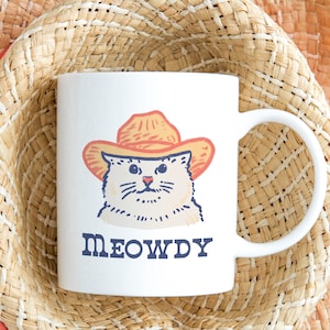 Taza de café con gato vaquero, taza con cita divertida de Meowdy Partner, regalo para amantes de los gatos, taza para gatos con música country occidental, idea de regalo para amigos, regalo novedoso
