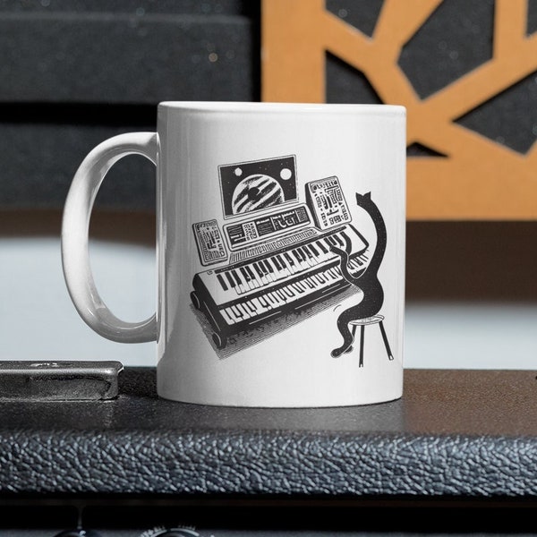 Synthesizer Cat Mug, Modular Synth, Beat Maker Gift, Music Producer Mug, Techno Coffee Mug, Music Gift, Analog Synth Shirt, Dj Mug