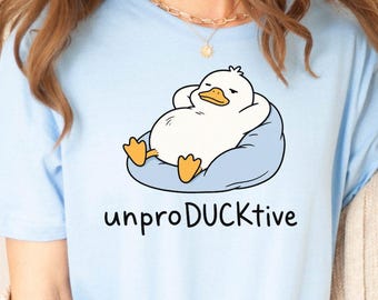 unproDUCKtive Lazy Duck Shirt | Funny Chilling Duck Tee | Couch Potato Pun T-Shirt | Sarcastic Introvert Gift | Cute Animal Pun Apparel