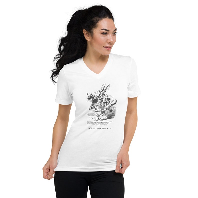 Alice in Wonderland V Neck Shirt White Rabbit Tshirt Mad - Etsy